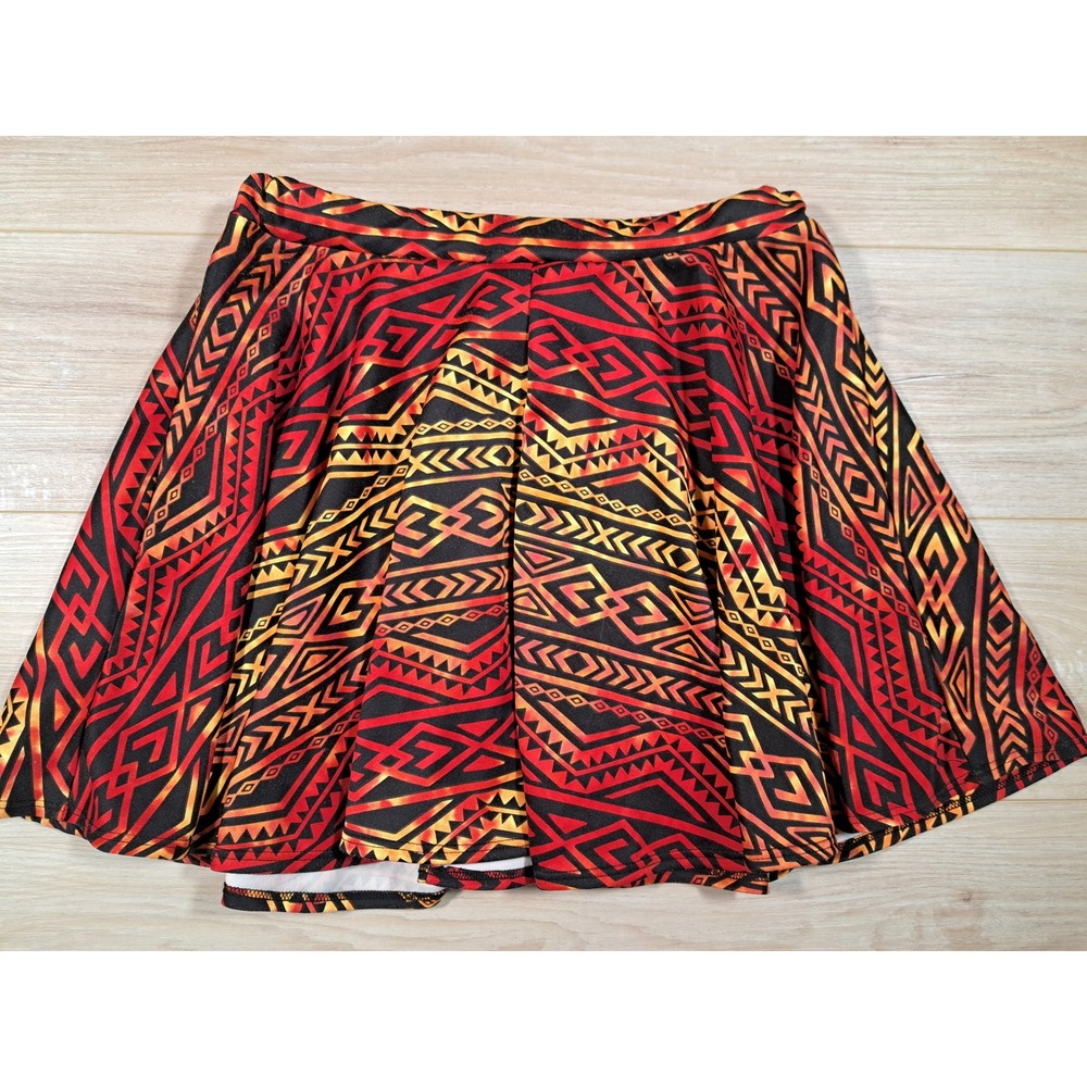 See You Monday Los Angeles Tribal Geometric Skater Skirt Red Orange Black Large
